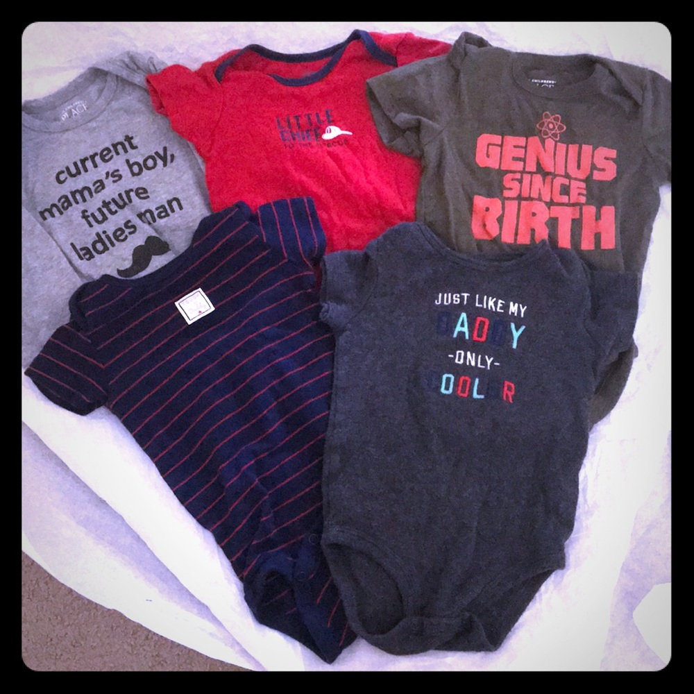 5 Boy Onesies sizes 9- 12 months